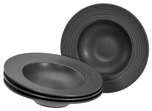 CreaTable, 21821, Serie Lava Stone black, 4-teiliges Geschirrset, Teller Set aus Steinzeug, spülmaschinen- und mikrowellengeeignet, Made in Portugal im Sale