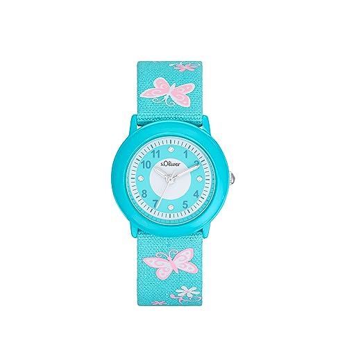 s.Oliver Armbanduhr Mädchen Kinder Quarzuhr Analog, mit Textil Armband, Blau, 3 bar Wasserdicht, Kommt in Uhren Geschenk Box, 2036749 im Sale