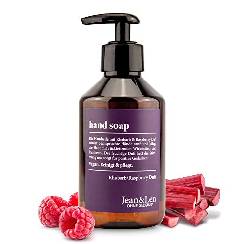 Jean & Len Alchimiste Handseife Rhubarb & Raspberry, reinigt und pflegt Hände sanft, Flüssigseife im Pumpspender für reine und gepflegte Hände, fruchtiger Duft, ohne Parabene & Silikone, vegan, 250 ml