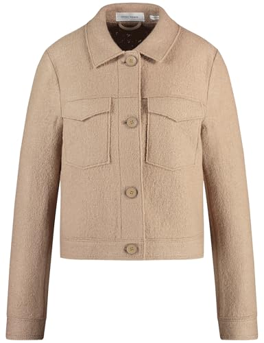 Gerry Weber Damen Blazerjacke in Bouclé-Optik Langarm, Manschetten unifarben Camel 44 im Sale