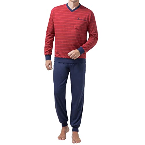 hajo Pyjama Schlafanzug 50051 Klima Light rot oder blau gestreift, Farbe:Rot, im Sale