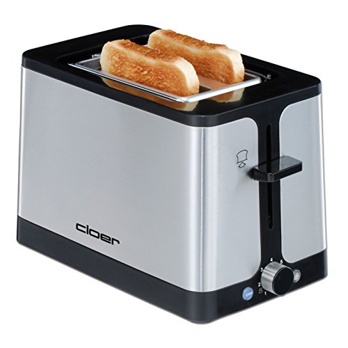 Cloer 3609 Toaster, 900 W, für 2 Toastscheiben, Auftaufunktion, integrierter Brötchenaufsatz, Nachhebevorrichtung, wärmeisoliert, mattiertes Edelstahlgehäuse