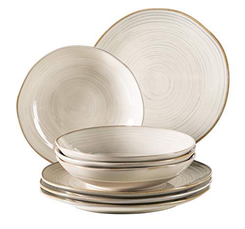 MÄSER 931371 Serie Nottingham Vintage Teller-Set für 4 Personen, 8-teiliges Tafelservice mit Speiseteller und Suppenteller im unregelmäßig runden Retro Look, Steinzeug, Beige im Sale