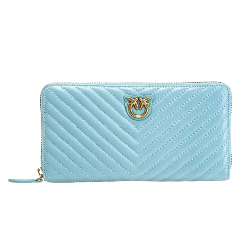 Pinko Damen Ryder Zip Around Sheep Nappa C Reisezubehör-Brieftasche, E52q_hellblau Mare-antique Gold im Sale