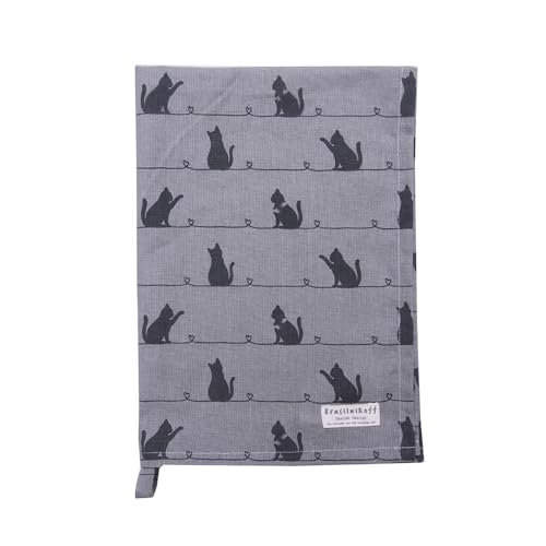 Krasilnikoff - Geschirrtuch Cat/Katze, 50 x 70cm, 100% Baumwolle (Grey)