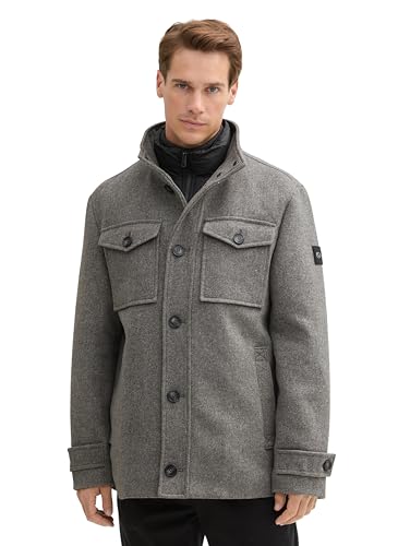 TOM TAILOR Herren 1042209 Wollmantel mit Brusttaschen, 36084-Steel Grey Wool Twill, XL im Sale