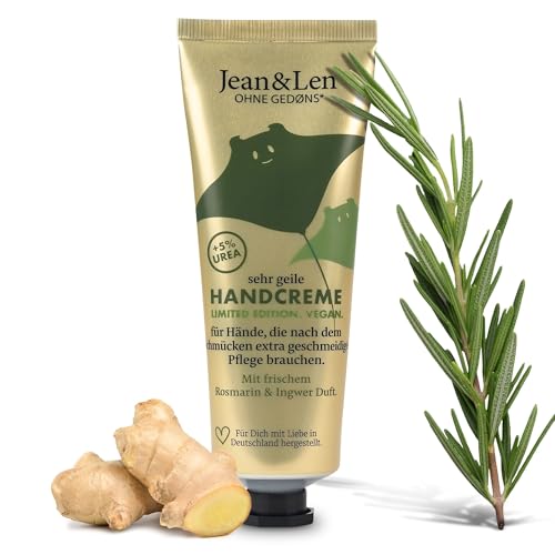 Jean & Len Sehr geile Handcreme Rosemary & Ginger, in der Weihnachtsedition, mit Urea, für trockene Hände, spendet Feuchtigkeit & pflegt intensiv, ohne Parabene & Silikone, Handcreme Tube, 75 ml im Sale