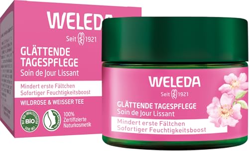 WELEDA Bio Glättende Tagespflege Wildrose & Weißer Tee - Naturkosmetik Natural Aging Gesichtscreme mit Age Protect Complex mindert erste Fältchen für sichtbar glattere Haut (vegan, 40ml) im Sale