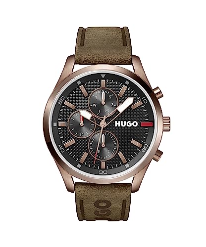 HUGO Multi Zifferblatt Quarz Uhr für Herren mit Braunes Lederarmband - 1530162 im Sale