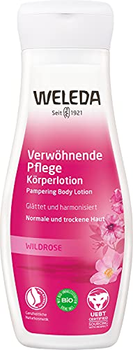 WELEDA Bio Wildrose Bodylotion - Naturkosmetik Körperpflege Lotion mit Jojobaöl & Aprikosenkernöl glättet die Haut. Natürliche Körperlotion zur Pflege von normaler & trockener Haut (vegan, 200ml) im Sale