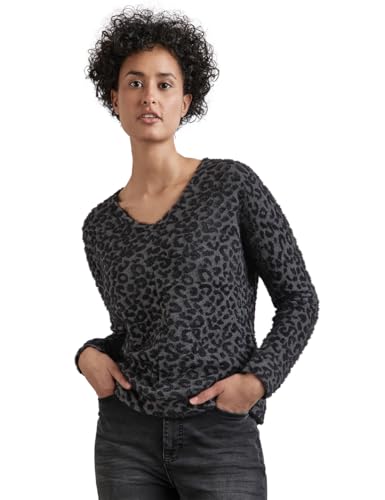 STREET ONE Damen A322358 LTD QR Fluffy Leo V-Neck Shirt, Gravel Grey Mel., EU im Sale