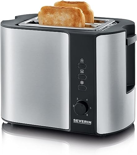 SEVERIN Automatik-Toaster, Toaster mit Brötchenaufsatz, hochwertiger Edelstahl Toaster zum Toasten, Auftauen und Erwärmen, 800 W, Edelstahl-gebürstet/schwarz, AT 2589 im Sale