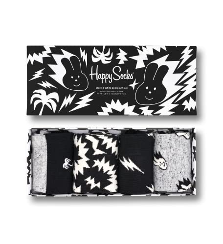 Happy Socks 4-Pack Black & White Socks Box, farbenfrohe und fröhliche, Socken für Männer und Frauen, Schwarz-Weiß (36-40) im Sale