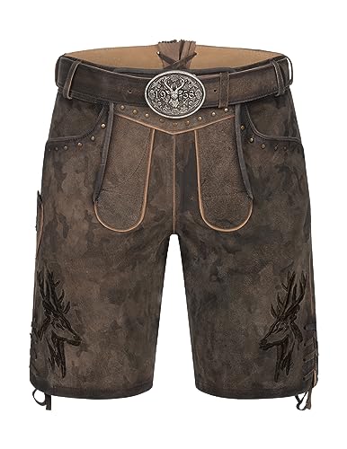 Krüger Herren Trachten Lederhose, kurz, Modell: Lederhose Matze mit Gürtel, Knielang, braun, Art.-Nr. 961764-0-0776, 48, im Sale