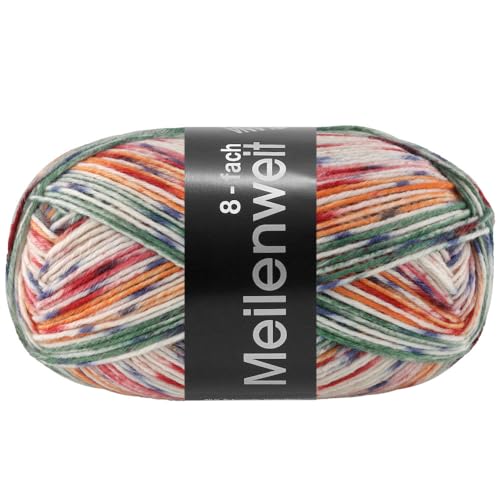 Lana Grossa MEILENWEIT 8-Fach 150g Print 9961 - Ecru/Pastell-/Graublau/Orange/Graugrün im Sale