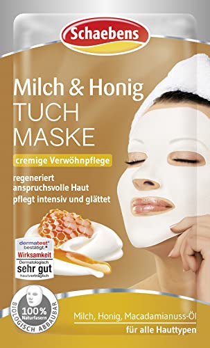 Schaebens Milch & Honig Tuchmaske - cremige verwöhnpflege mit Milch, Honig und Macadamianuss-Öl für, 1 Stück (1er Pack)