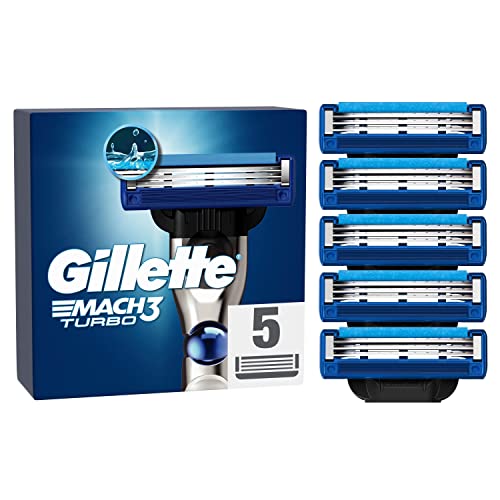 Gillette Mach3 Turbo Rasierklingen für Rasierer, 5 Ersatzklingen für Nassrasierer Herren mit 3-fach Klinge