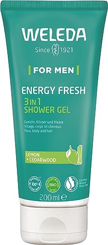 WELEDA Bio For Men 3in1 Duschgel & Shampoo Energy Fresh - Naturkosmetik Männer Duschseife & Haarpflege mit Zitrone & Zedernholz Duft. Shower Gel zur Reinigung von Gesicht, Körper & Haar (1x 200ml) im Sale