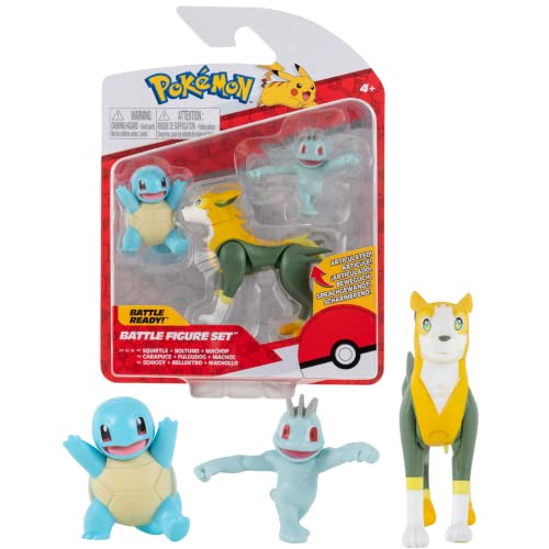 Pokemon Figuren 3-Pack Boltund Machop & Squirtle – 5-8 cm Pokémon Figuren - Neueste Welle 2022 - Offiziell Lizenziert Spielzeug