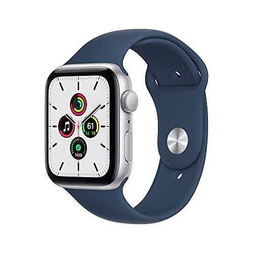 Apple Watch SE (1. Generation) (GPS, 44mm) Smartwatch - Aluminiumgehäuse Silber, Sportarmband Abyssblau - Regular. Fitness-und Aktivitätstracker, Herzfrequenzmesser, Wasserschutz im Sale