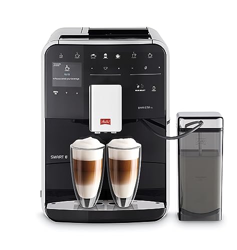 Melitta Caffeo Barista TS Smart - Kaffeevollautomat mit Milchsystem, Kaffeemaschine mit Mahlwerk und 2-Kammer-Bohnenbehälter für 21 Kaffeespezialitäten, App Steuerung möglich, schwarz