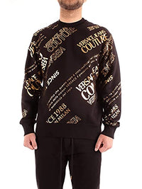 Thumbnail for Versace Jeans Couture Allover Logo Print Cotton Black/Gold Sweatshirt, schwarz, Medium im Sale