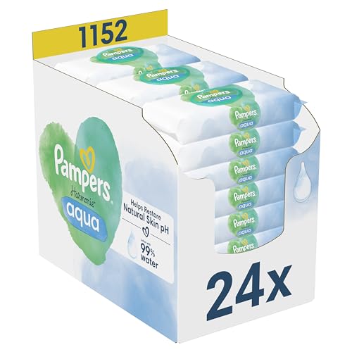 Pampers Baby Feuchttücher Harmonie, Aqua, 1152 Tücher (24 x 48), sanfter Hautschutz für zarte Haut mit 99% Wasser