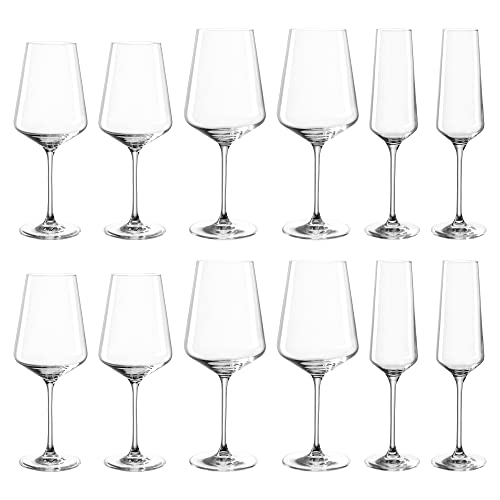 Leonardo Puccini Glas 12er Set, Weißwein-, Rotwein- und Sekt-Gläser, spülmaschinenfeste Kelch-Gläser, Sekt- und Weingläser-Set, 069525