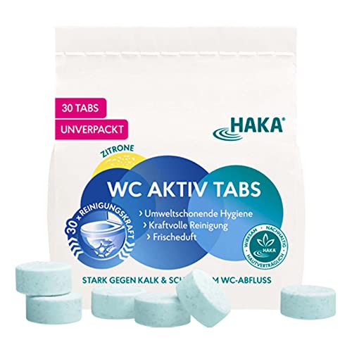 HAKA WC Aktiv Tabs, starker Toilettenreiniger gegen Kalk & Urinstein, umweltfreundlich mit Aktivsauerstoff, 30 Tabs Zitronenduft