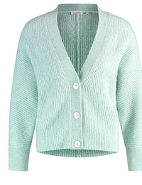 Thumbnail for Gerry Weber Damen Edel glitzernde Strickjacke aus Woll-Mix breite Rippenbündchen, Langarm, überschnittene Schultern unifarben, Melange Mint Melange 38 im Sale