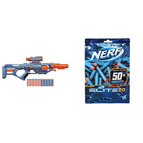 Nerf Elite 2.0 Eaglepoint RD-8 Blaster, 8-Dart Trommel, Abnehmbares Fernrohr und Abnehmbarer Lauf, 16 Nerf Darts, Bolzen & Elite 2.0 50er Dart Nachfüllpackung – 50 Nerf Elite 2.0 Darts im Sale