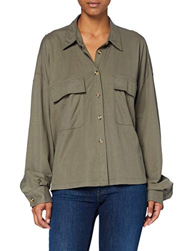 Herrlicher Damen Lash Viskose Mix Structured Bluse, Military Olive 415, im Sale