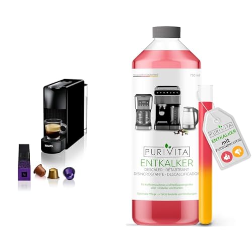 Krups Nespresso XN1108 Essenza Mini Kaffeekapselmaschine & Purivita - Universal Entkalker 750 ml für Kaffeevollautomaten - Für alle bekannten Marken geeignet im Sale