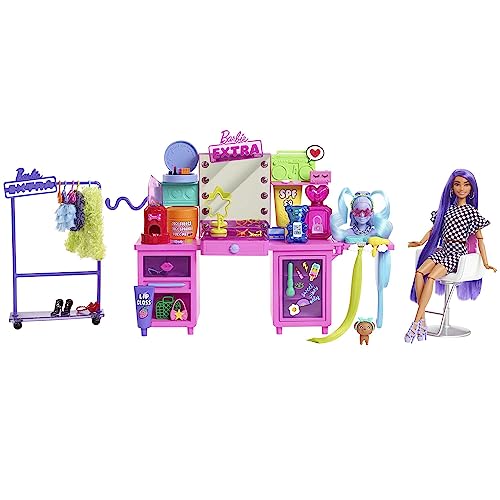 Barbie GYJ70 Extra Spielset mit exklusiver Puppe, Hündchen & 45+ Teile, Spielzeug ab 3 Jahren im Sale