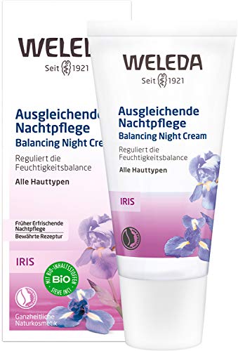 WELEDA Bio Iris Ausgleichende Nachtpflege, reichhaltige Naturkosmetik Feuchtigkeitspflege zur Regeneration und Beruhigung von trockener Haut, Nachtcreme mit Nährstoffen gegen Falten (1 x 30 ml) im Sale