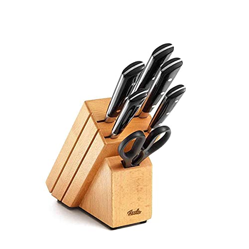 Fissler Texas / Messer-Set bestückt (7-teilig) Messerblock aus Holz (inkl. Koch; Brot; Schäl, Schinken -& Universal-Messer, Schere), Silber im Sale