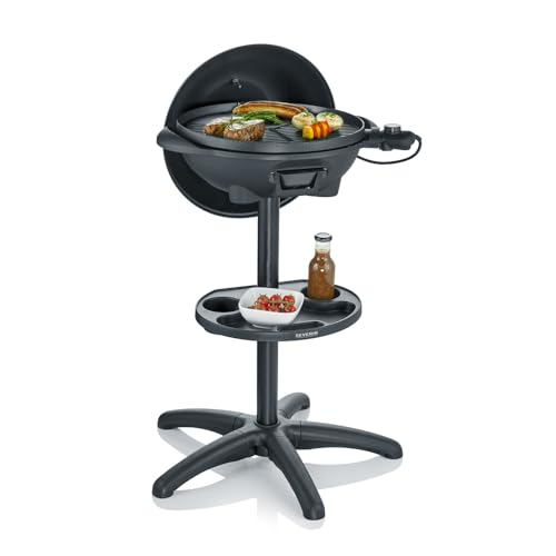 SEVERIN Barbecue-/Standgrill mit Haube, Elektrogrill mit Thermostat, Grillplatte mit keramischer Beschichtung, 2.000W, Grillfläche Ø 41 cm, Matt Schwarz, PG 8541