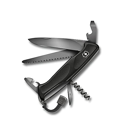 Victorinox Schweizer Taschenmesser Ranger 55 Onyx Black, Swiss Army Knife, Multitool, 13 Funktionen, Feststellklinge, Schwarz im Sale