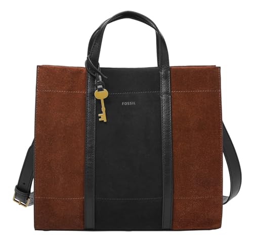 Fossil Tasche für Damen Carmen, Wildleder/Wildleder, Ökoleder, Polyurethanbesatz Shopper braun/schwarz 30,81 cm x 12,07 cm B x 26,37 cm H ZB1362199 im Sale