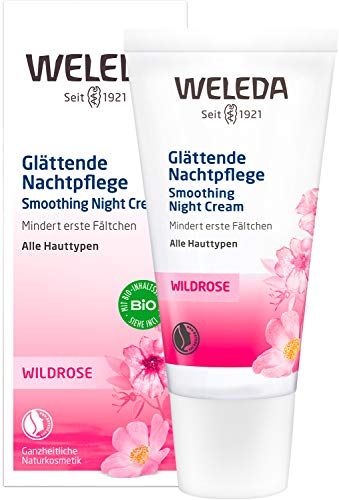 WELEDA Bio Wildrose Glättende Nachtpflege, reichhaltige Creme zur Regeneration, Erholung und Schutz der Haut beim Schlafen, Naturkosmetik mit natürlichen Nährstoffen (1 x 30 ml) im Sale