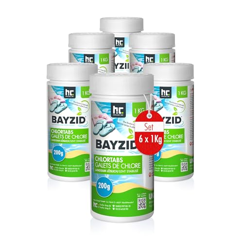 Pool Chlor Tabletten 200g 6 x 1 kg BAYZID von Höfer Chemie zur dauerhaften Chlorung von Pool und Schwimmbad - HOCHWIRKSAM und EFFEKTIV gegen Bakterien und Pilze