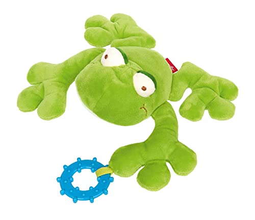 SIGIKID 42941 Aktiv-Greifling Frosch, PlayQ Lernspielzeug, mit Beißring und Glöckchen: greifen, spielen, lernen, für Babys ab 3 Monaten, Frosch/Grün 12 x 9,5 cm