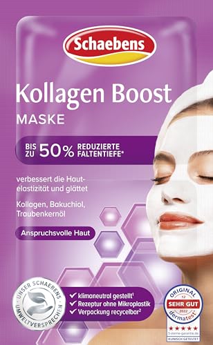 Schaebens Kollagen Boost Maske - die Intensivpflege für glattere und jünger aussehende Haut mitKollagen, Bakuchiol und Traubenkernöl für anspruchsvolle Haut, 2 Anwendungen