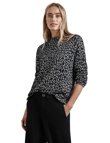 STREET ONE Damen A322365 Fluffy Rib Leo Dessin Shirt, Schwarz, EU im Sale