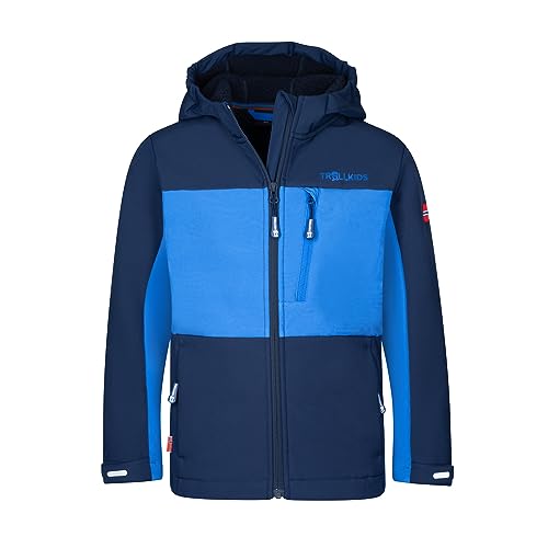 Trollkids warme und vielseitige Kinder Softshell-Jacke BERGSFJORD, Marine/Mittelblau, im Sale