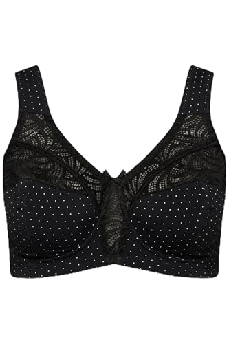 Ulla Popken Damen große Größen Übergrößen Plus Size Entlastungs-BH, Punkte, Spitze, ohne Bügel, Cup C - F schwarz 100F 830454100-100F im Sale