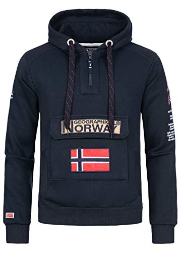 Geographical Norway Gymclass Men - Hoodie herren mit Kapuze Zip Tasche Känguru Mann - Pullover Sweatshirt Warm Langarm - Hoody Männer Jungen Frühling Sommer Herbst Winter (Marineblau ) im Sale