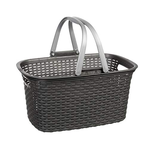 wenco Einkaufskorb mit Tragegriffen, Rattan-Optik, 43 x 29 x 23 cm, Kunststoff, Grau, 533720