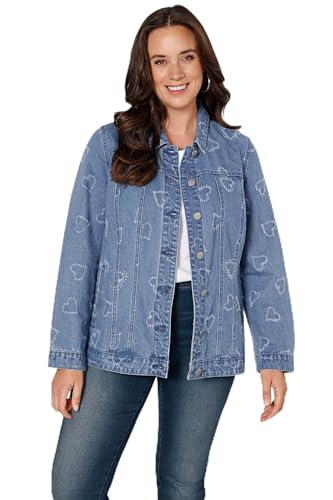 MIAMODA Damen große Größen Übergrößen Plus Size Jeansjacke, Herzen, Langarm Bleached Denim 42 202439907-42 im Sale