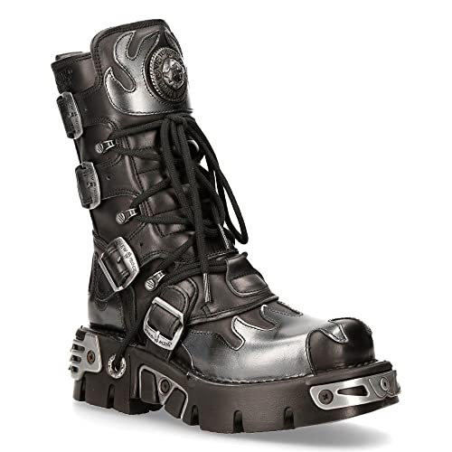 New Rock 591-S2 Stiefel Schwarzes Flammenmetallic Schwarzes Leder Gote Punk Biker Fashion 37 im Sale